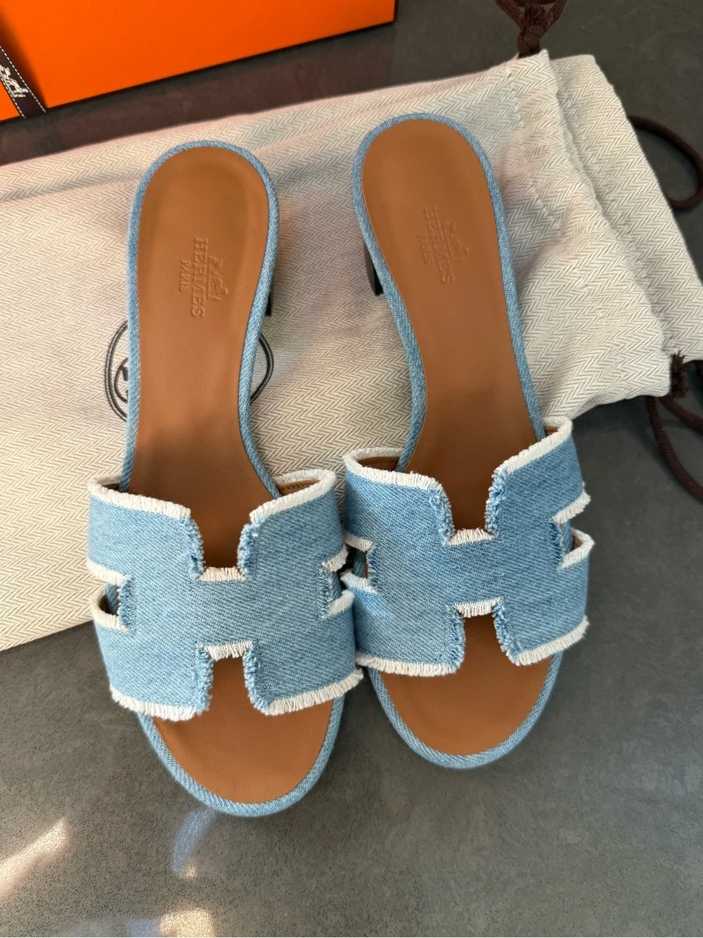 Hermes Denim Fringe Oasis Sandals Limited Edition NIB size 38 European